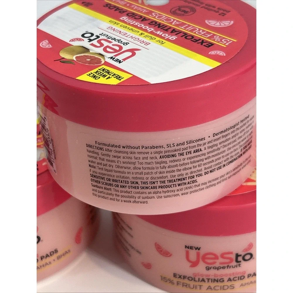 Lot Of 3 Yes To Grapefruit Glow-Boosting Exfoliating Acid Pads - 12 Ct In Each